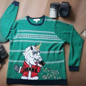 Womens Ugly Christmas‎ Sweater Size XL Green Unicorn Jolly Sweaters